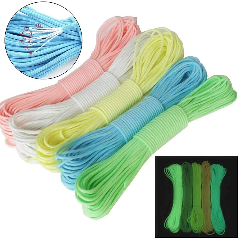 UOOOM 5 Colors x 10 Feet Luminous Paracord Bracelet Cord 4mm Glow in The Dark 9 Strands Parachute Rope Outdoor Survival Rope for DIY Hand Woven Paracord Lanyard Keychain - Image 4